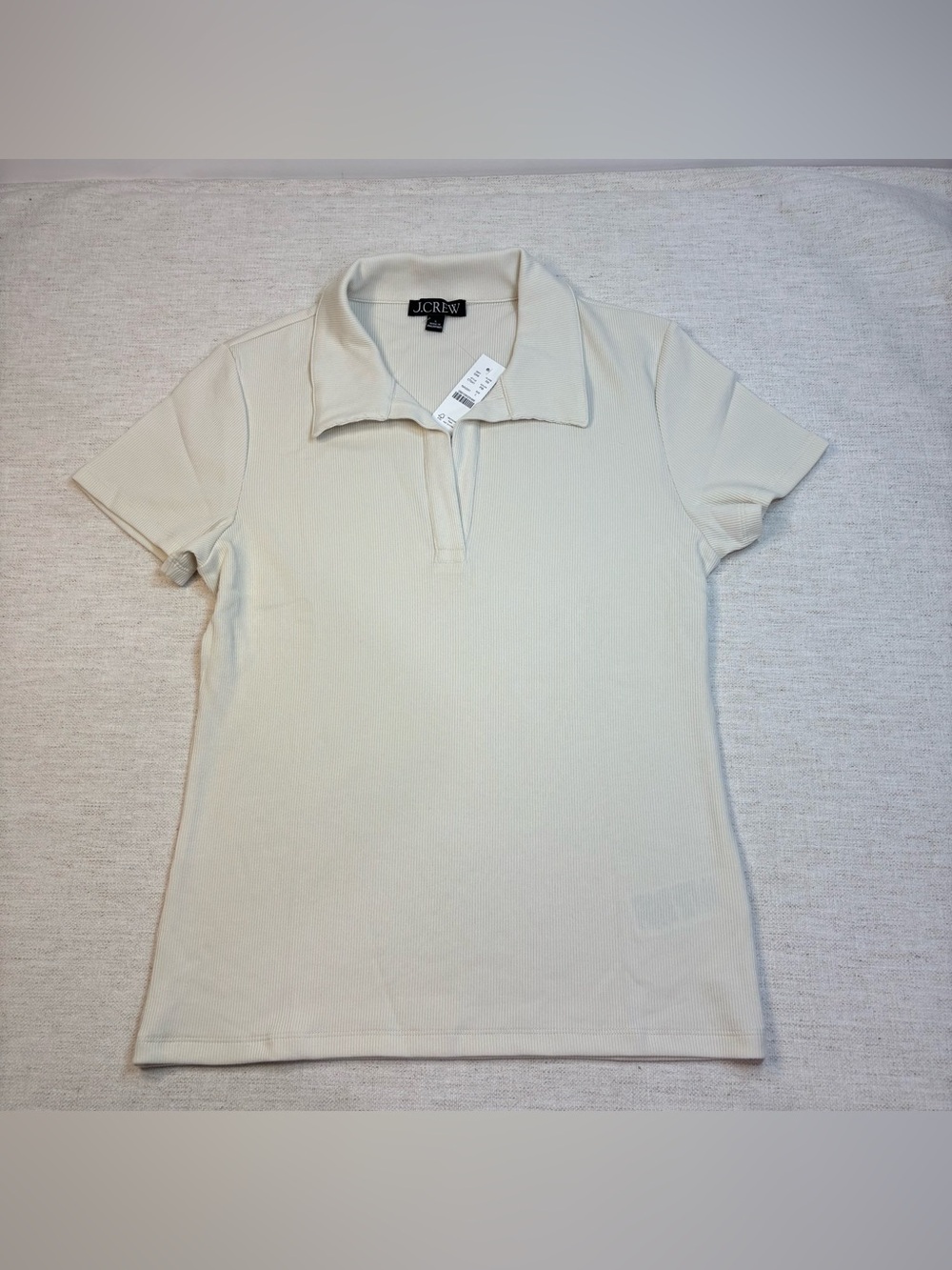 J Crew New Women L Perfect rib johnny-collar top polo shirt fitted in cream